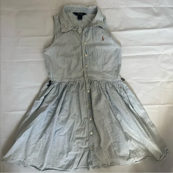 👗💙 Girls’ Faded Blue Denim Style Button Up Dress – Youth Size 12 💙👗 - Picture 9 of 9